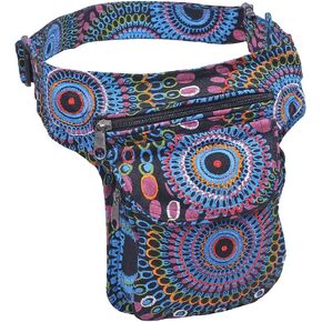 The Collection Royal Fanny Pack Crossbody Bags for Women| Cotton Canvas Boho Hippie Festival Colorful Belt Bag for Women (Black Green G)