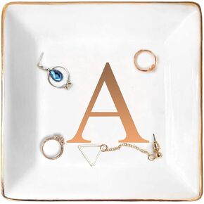 ANOTION Jewelry Tray Ring Dish with Initial Gift- Personalized Trinket Dish and Jewelry Dish with Gold Initials Key Bowl Ceramic Holder, Unique Wedding or Engagement Present in Saudi Arabia