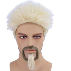 شعر مستعار رجالي قصير أشقر من Cfalaicos مع لحية ولحية ولحية ولحية ولحية ولحية ولحية ولحية ولحية ولحية ولحية ولحية ولحية، شعر مستعار للرجال مقاوم للحرارة (أشقر) in Kuwait