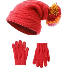 مجموعة قبعة وقفازات شتوية للأطفال قبعة صغيرة محبوكة دافئة مع بوم بوم - مجموعة قبعات وقفازات ناعمة وسميكة للفتيات والأولاد in Kuwait