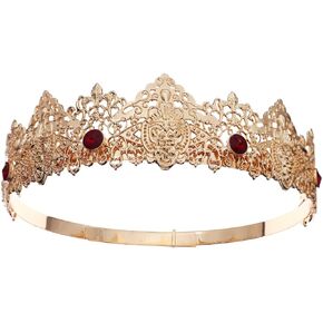 ShulaSHOP تاج ملكي ذهبي عتيق للرجال/النساء (للجنسين)، تاج الأمير للرجال، أغطية رأس كريستالية من العصور الوسطى in Kuwait