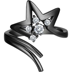 beautlace Star Adjustable Ring Sparkling Hollow Star Index Joint Knuckle Ring Sliver/Black Gun Plated Star Wrap Open Ring Jewelry Gifts for Women and Girls KR0079