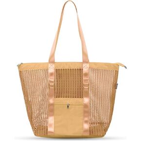 حقيبة حمل كبيرة شبكية من FIXIZY للنساء، حقيبة كتف مقاومة للماء قابلة للتعبئة مع جيوب للشاطئ والسفر والتسوق والهدايا in Kuwait