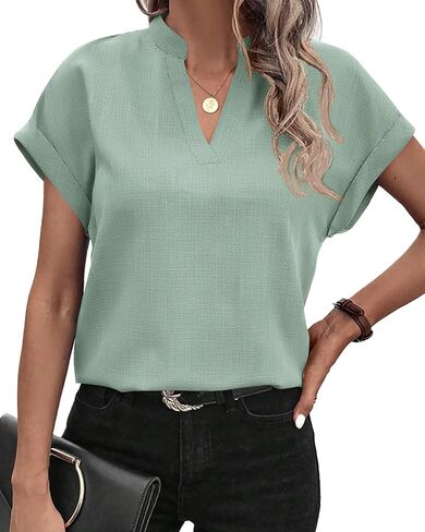 BTFBM Women's Summer Tops 2024 V Neck Short Sleeve Tshirt Loose Flowy Tunics Solid Color Dressy Casual Blouse Shirts in Saudi Arabia