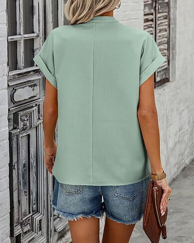 BTFBM Women's Summer Tops 2024 V Neck Short Sleeve Tshirt Loose Flowy Tunics Solid Color Dressy Casual Blouse Shirts in Saudi Arabia