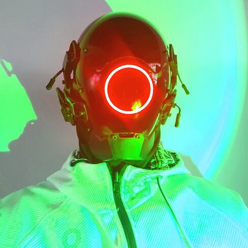 Cyber Punk Mask Round Lamp Helmet Mask Cosplay for Men and Women, Cool Mask Techwear, Full-Face Mask Costume Accessory in Saudi Arabia
