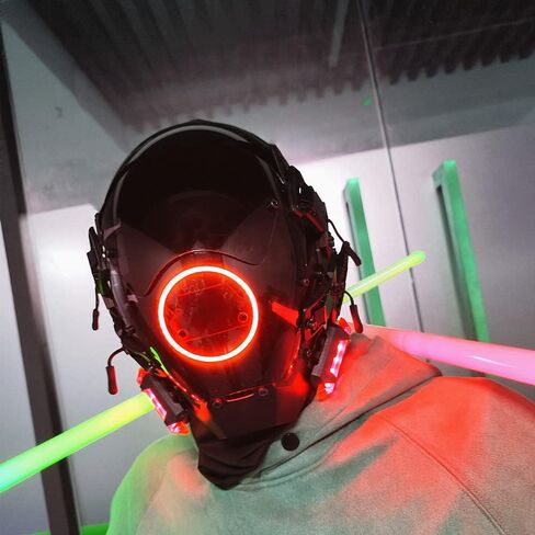 Cyber Punk Mask Round Lamp Helmet Mask Cosplay for Men and Women, Cool Mask Techwear, Full-Face Mask Costume Accessory in Saudi Arabia