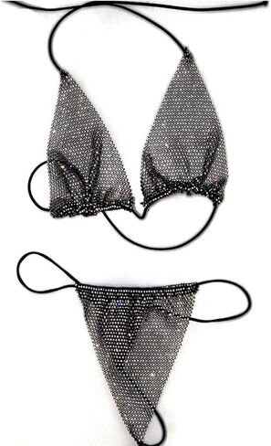 Ludress شبكة الجسم سلسلة مجموعة الأسود حجر الراين بيكيني سباركلي المحاصيل الأعلى الصدرية سلسلة نادي مجوهرات الجسم للنساء والفتيات (حزمة من 2) in Kuwait