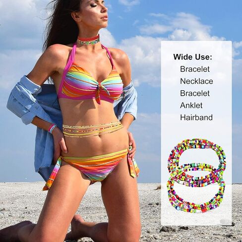 Taouzi Waist Beads for Women Colorful Beaded Body Chain Elastic String Waist Chain Beach Bikini Belly Chains Summer Jewelry for Women Girls in Kuwait