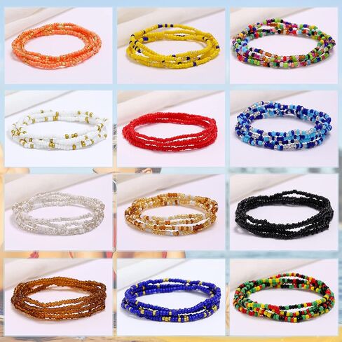 Taouzi Waist Beads for Women Colorful Beaded Body Chain Elastic String Waist Chain Beach Bikini Belly Chains Summer Jewelry for Women Girls in Kuwait