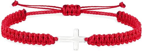Handmade Cross Braided Protection Bracelet for Women Men Girls Boys Stainless Steel Charm Red Black String Rope Lucky Strand Bracelets for Christian Birthday Christmas Religious Jewelry Gifts in Kuwait