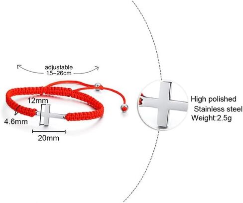 Handmade Cross Braided Protection Bracelet for Women Men Girls Boys Stainless Steel Charm Red Black String Rope Lucky Strand Bracelets for Christian Birthday Christmas Religious Jewelry Gifts in Kuwait