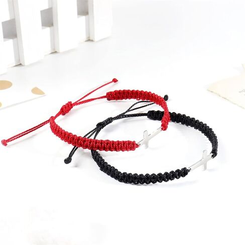 Handmade Cross Braided Protection Bracelet for Women Men Girls Boys Stainless Steel Charm Red Black String Rope Lucky Strand Bracelets for Christian Birthday Christmas Religious Jewelry Gifts in Kuwait