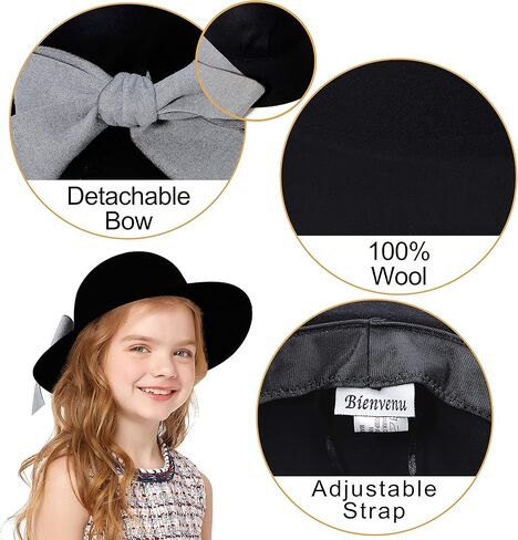 قبعة Bienvenu للأطفال من الصوف بنسبة 100% فيدورا قبعة مرنة للفتيات in Kuwait