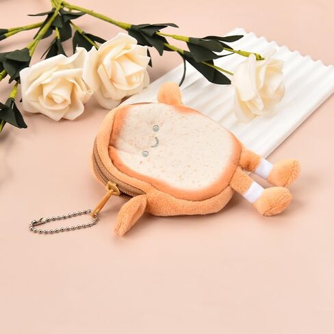 Toast Bread Coin Purse Pouch Cute Wallet Keychain Accessories for Women Girls Small Coin Money Bag Pendant Cartoon Coin Holder Wallet Handbag Backpack Decorations Key Pouch Key Decor for Keychains in Saudi Arabia