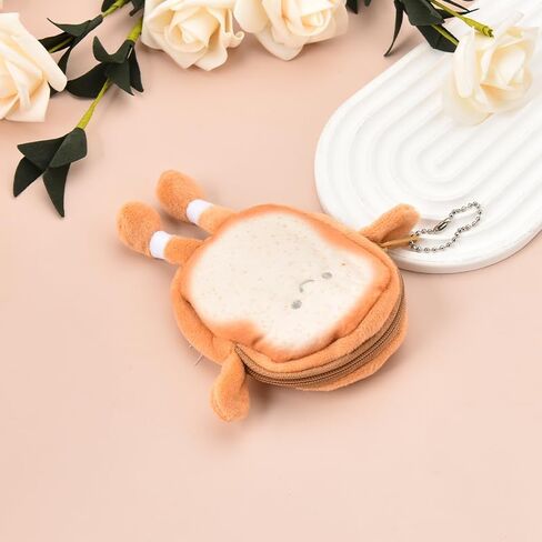Toast Bread Coin Purse Pouch Cute Wallet Keychain Accessories for Women Girls Small Coin Money Bag Pendant Cartoon Coin Holder Wallet Handbag Backpack Decorations Key Pouch Key Decor for Keychains in Saudi Arabia