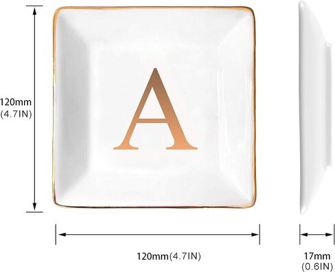 ANOTION Jewelry Tray Ring Dish with Initial Gift- Personalized Trinket Dish and Jewelry Dish with Gold Initials Key Bowl Ceramic Holder, Unique Wedding or Engagement Present in Saudi Arabia