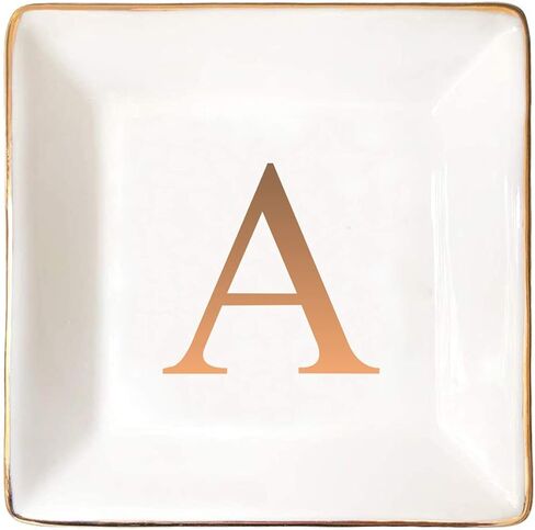 ANOTION Jewelry Tray Ring Dish with Initial Gift- Personalized Trinket Dish and Jewelry Dish with Gold Initials Key Bowl Ceramic Holder, Unique Wedding or Engagement Present in Saudi Arabia