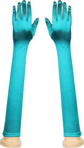 Junpeixi 22" Long Opera Satin Gloves Stretchy Adult Size, Turquoise/Malachite Green in Saudi Arabia