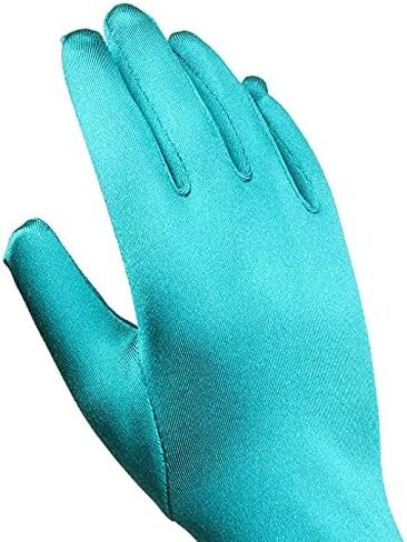 Junpeixi 22" Long Opera Satin Gloves Stretchy Adult Size, Turquoise/Malachite Green in Saudi Arabia