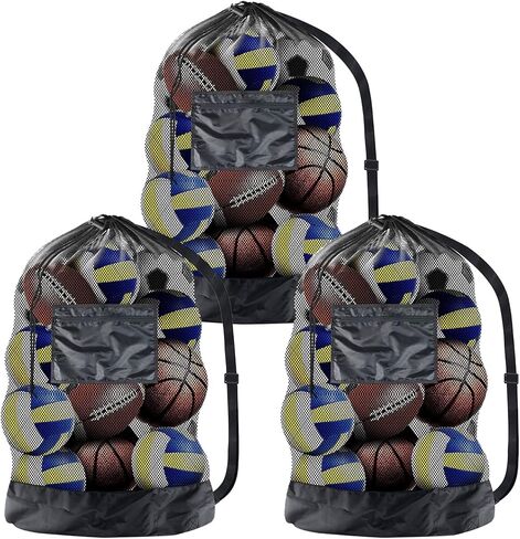 QTLCOHD 3 Pcs Extra Large Ball Bag Mesh Soccer Ball Bag Basketball Bags with Adjustable Shoulder Strap Sports Equipment Storage Bags for Soccer Ball Basketball Volleyball(28" x 40") in Kuwait