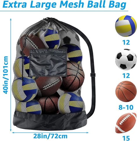 QTLCOHD 3 Pcs Extra Large Ball Bag Mesh Soccer Ball Bag Basketball Bags with Adjustable Shoulder Strap Sports Equipment Storage Bags for Soccer Ball Basketball Volleyball(28" x 40") in Kuwait