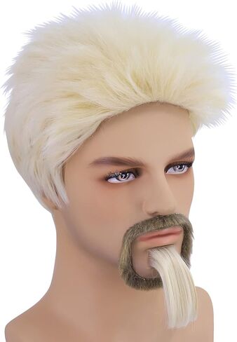 شعر مستعار رجالي قصير أشقر من Cfalaicos مع لحية ولحية ولحية ولحية ولحية ولحية ولحية ولحية ولحية ولحية ولحية ولحية ولحية، شعر مستعار للرجال مقاوم للحرارة (أشقر) in Kuwait