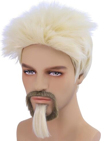 شعر مستعار رجالي قصير أشقر من Cfalaicos مع لحية ولحية ولحية ولحية ولحية ولحية ولحية ولحية ولحية ولحية ولحية ولحية ولحية، شعر مستعار للرجال مقاوم للحرارة (أشقر) in Kuwait