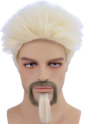 شعر مستعار رجالي قصير أشقر من Cfalaicos مع لحية ولحية ولحية ولحية ولحية ولحية ولحية ولحية ولحية ولحية ولحية ولحية ولحية، شعر مستعار للرجال مقاوم للحرارة (أشقر) in Kuwait