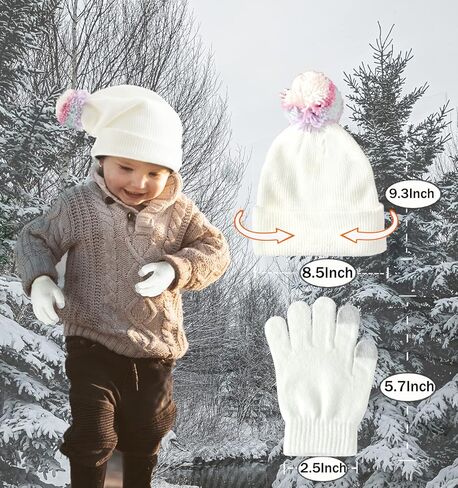 مجموعة قبعة وقفازات شتوية للأطفال قبعة صغيرة محبوكة دافئة مع بوم بوم - مجموعة قبعات وقفازات ناعمة وسميكة للفتيات والأولاد in Kuwait