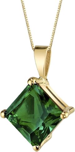 PEORA 14K Yellow Gold Created Emerald Pendant for Women, Classic Solitaire, 2.25 Carats Princess Cut 8mm AAA Grade in Saudi Arabia