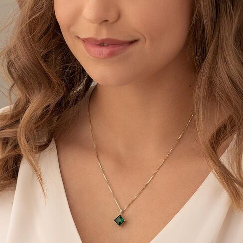 PEORA 14K Yellow Gold Created Emerald Pendant for Women, Classic Solitaire, 2.25 Carats Princess Cut 8mm AAA Grade in Saudi Arabia