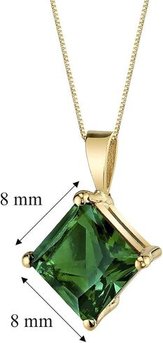PEORA 14K Yellow Gold Created Emerald Pendant for Women, Classic Solitaire, 2.25 Carats Princess Cut 8mm AAA Grade in Saudi Arabia