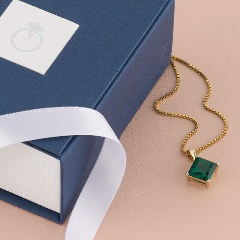 PEORA 14K Yellow Gold Created Emerald Pendant for Women, Classic Solitaire, 2.25 Carats Princess Cut 8mm AAA Grade in Saudi Arabia