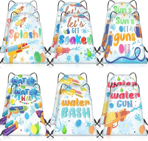 Paterr 12 Pcs Water Gun Party Drawstring Backpack for Kids Pool Party Cinch Bag Water Party Drawstring Bags Bulk Polyester Draw String Back Bag for Beach Sports Gym Traveling Summer Outdoor Activities in Saudi Arabia