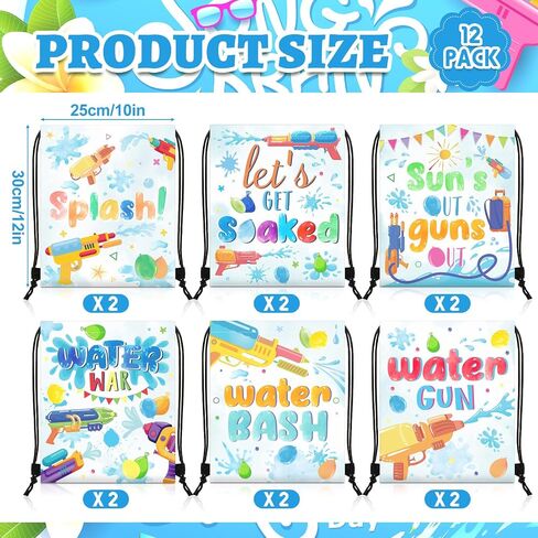 Paterr 12 Pcs Water Gun Party Drawstring Backpack for Kids Pool Party Cinch Bag Water Party Drawstring Bags Bulk Polyester Draw String Back Bag for Beach Sports Gym Traveling Summer Outdoor Activities in Saudi Arabia