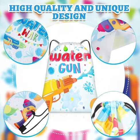 Paterr 12 Pcs Water Gun Party Drawstring Backpack for Kids Pool Party Cinch Bag Water Party Drawstring Bags Bulk Polyester Draw String Back Bag for Beach Sports Gym Traveling Summer Outdoor Activities in Saudi Arabia