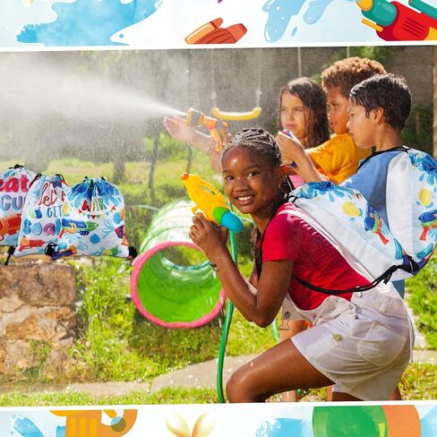 Paterr 12 Pcs Water Gun Party Drawstring Backpack for Kids Pool Party Cinch Bag Water Party Drawstring Bags Bulk Polyester Draw String Back Bag for Beach Sports Gym Traveling Summer Outdoor Activities in Saudi Arabia