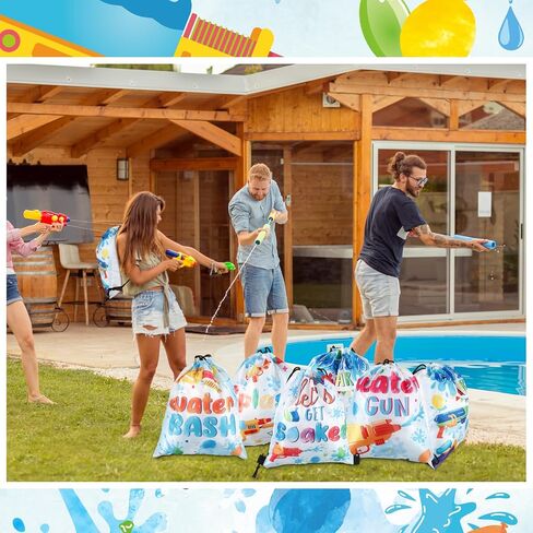 Paterr 12 Pcs Water Gun Party Drawstring Backpack for Kids Pool Party Cinch Bag Water Party Drawstring Bags Bulk Polyester Draw String Back Bag for Beach Sports Gym Traveling Summer Outdoor Activities in Saudi Arabia