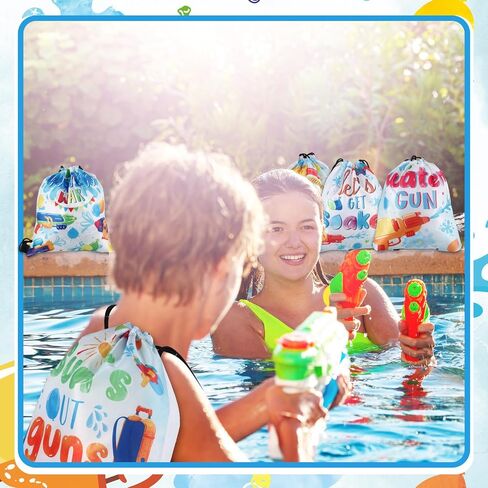 Paterr 12 Pcs Water Gun Party Drawstring Backpack for Kids Pool Party Cinch Bag Water Party Drawstring Bags Bulk Polyester Draw String Back Bag for Beach Sports Gym Traveling Summer Outdoor Activities in Saudi Arabia