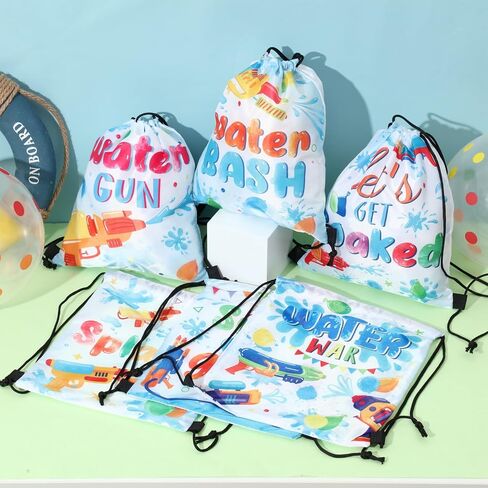 Paterr 12 Pcs Water Gun Party Drawstring Backpack for Kids Pool Party Cinch Bag Water Party Drawstring Bags Bulk Polyester Draw String Back Bag for Beach Sports Gym Traveling Summer Outdoor Activities in Saudi Arabia