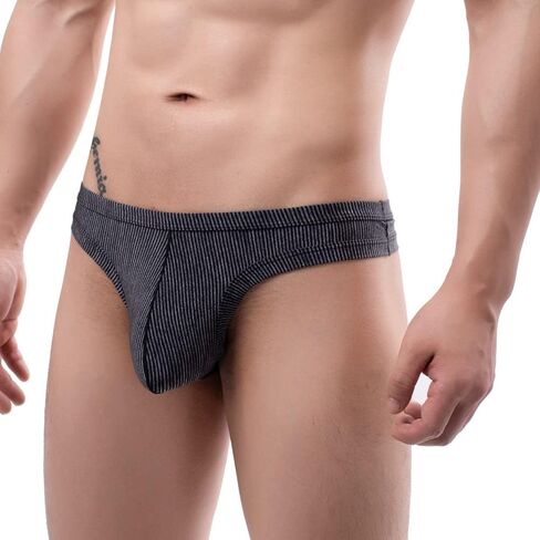 Billtop Men's Striped Low Rise Thong Underwear Stretch Thong T-Back Sexy Underwear in Kuwait