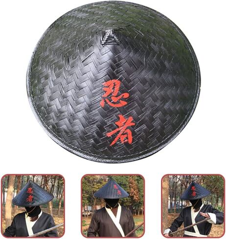 STOBOK Ninja Bamboo Hat Japan Samurai Hat Bamboo Hat Cosplay Knight Black Hat Vietnamese Japanese Coolie Straw Bamboo Cone Hat for Garden Farmer Fishing in Saudi Arabia