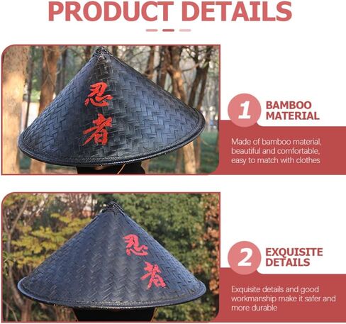 STOBOK Ninja Bamboo Hat Japan Samurai Hat Bamboo Hat Cosplay Knight Black Hat Vietnamese Japanese Coolie Straw Bamboo Cone Hat for Garden Farmer Fishing in Saudi Arabia