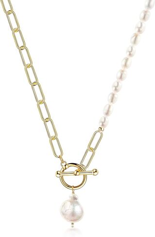 كاولاين عقد بقلادة من اللؤلؤ الباروكي على شكل مشبك ورق، سلسلة مكتنزة مطلية بالذهب عيار 18 قيراط، مجوهرات عصرية للنساء in Kuwait