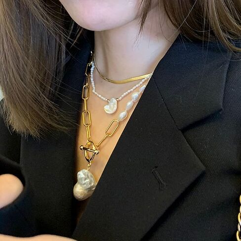 كاولاين عقد بقلادة من اللؤلؤ الباروكي على شكل مشبك ورق، سلسلة مكتنزة مطلية بالذهب عيار 18 قيراط، مجوهرات عصرية للنساء in Kuwait