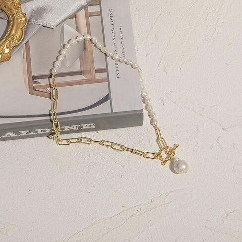 كاولاين عقد بقلادة من اللؤلؤ الباروكي على شكل مشبك ورق، سلسلة مكتنزة مطلية بالذهب عيار 18 قيراط، مجوهرات عصرية للنساء in Kuwait