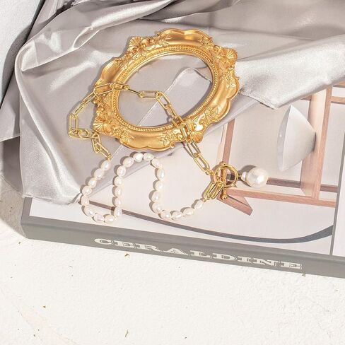 كاولاين عقد بقلادة من اللؤلؤ الباروكي على شكل مشبك ورق، سلسلة مكتنزة مطلية بالذهب عيار 18 قيراط، مجوهرات عصرية للنساء in Kuwait