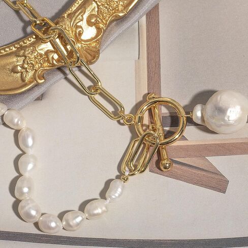 كاولاين عقد بقلادة من اللؤلؤ الباروكي على شكل مشبك ورق، سلسلة مكتنزة مطلية بالذهب عيار 18 قيراط، مجوهرات عصرية للنساء in Kuwait