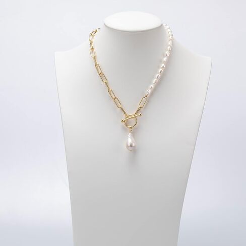 كاولاين عقد بقلادة من اللؤلؤ الباروكي على شكل مشبك ورق، سلسلة مكتنزة مطلية بالذهب عيار 18 قيراط، مجوهرات عصرية للنساء in Kuwait